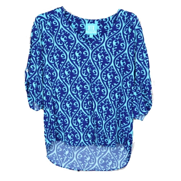 escapada Tops - Escapade Aqua Royal Blue Print Rolled Sleeve Top